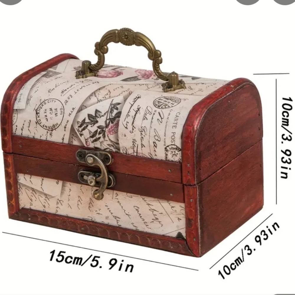 Vintage Inspired Small Wooden Jewelry Box  Storage Chest Cherry Brown - Picture 2 of 2